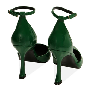 Salón naplack verde, tacón 9,5 cm.