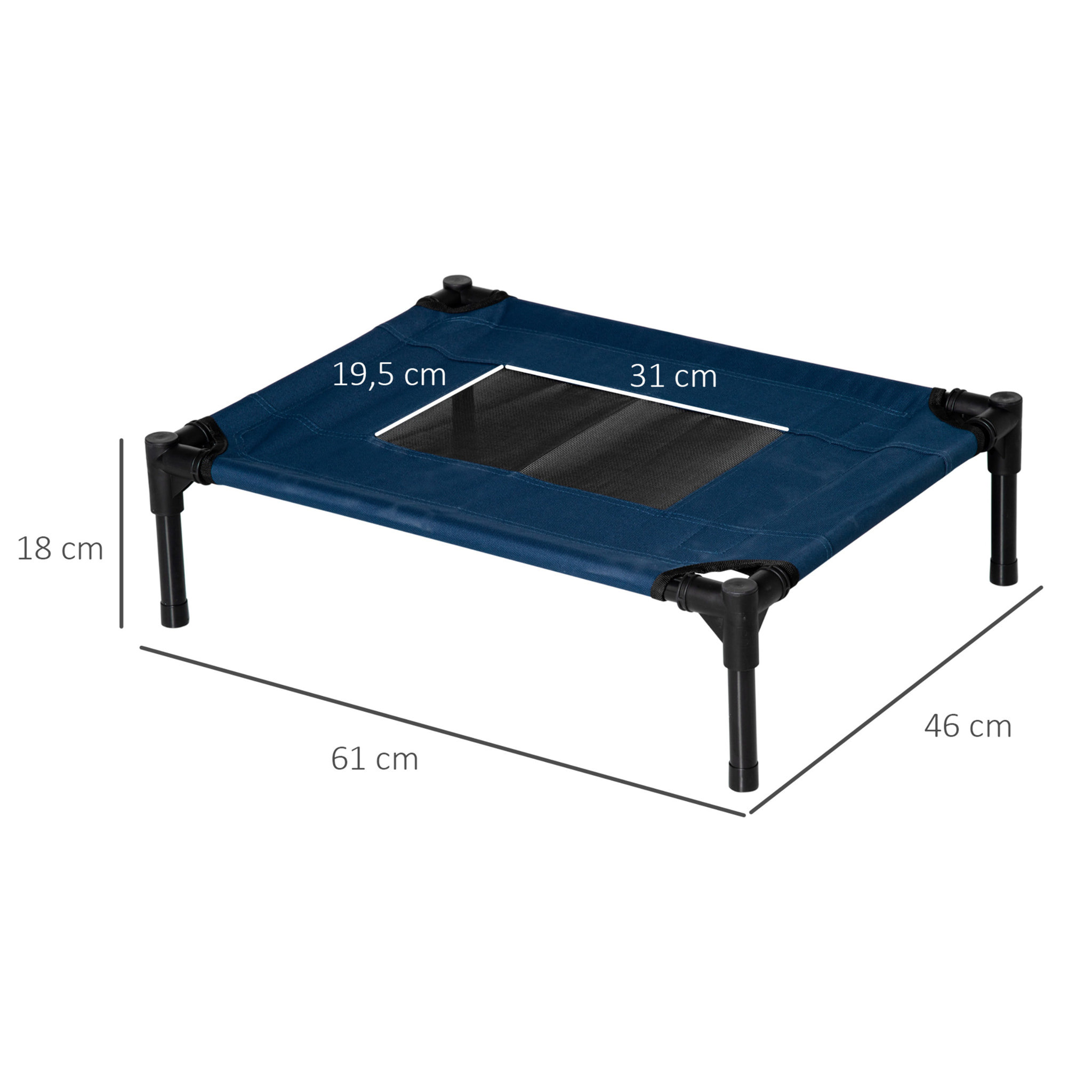 Cama Elevada para Perros Gatos Portátil Cama para Mascotas con Zona de Malla Transpirable y Tela Oxford Marco de Acero para Interior Exterior 61x46x18 cm Azul