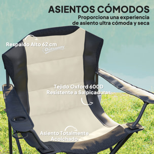 Conjunto de 2 Sillas Plegables Camping con Respaldo Alto Sillas de Camping Portátil Acolchado con Reposabrazos Portavasos y Bolsas de Transporte para Acampada Jardín Terraza Crema y Negro