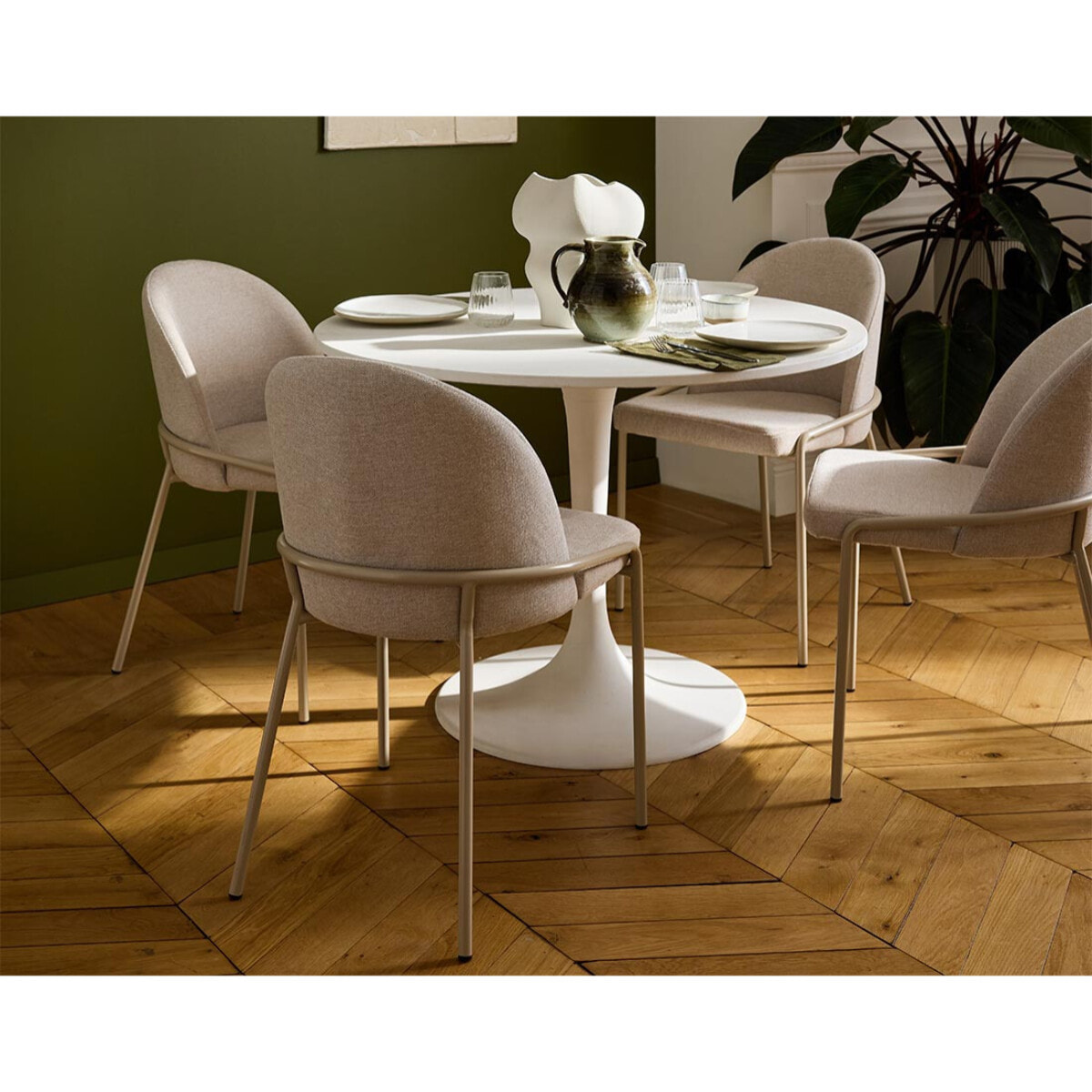 Imelda - lot de 4 chaises - en tissu - beige - Beige