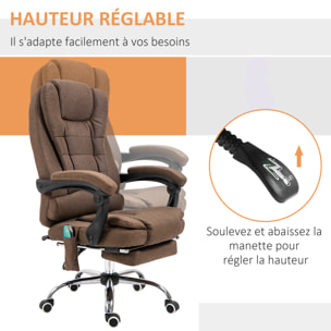 Fauteuil de bureau direction massant chauffant hauteur réglable dossier inclinable tissu aspect lin marron