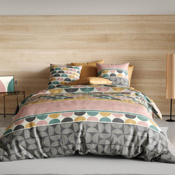 Parure housse de couette imprimé 100% coton - thanos - rose