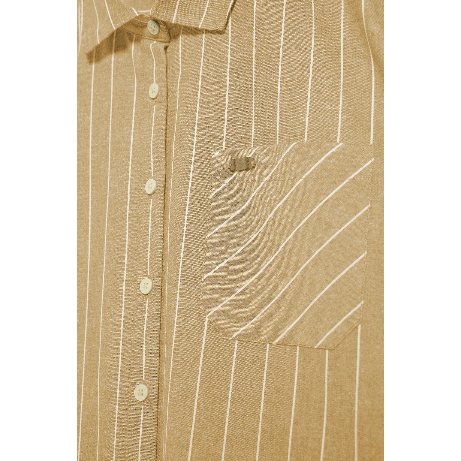 Camicia senape Scarlet a righe loose fit con chiusura a bottoni perlata