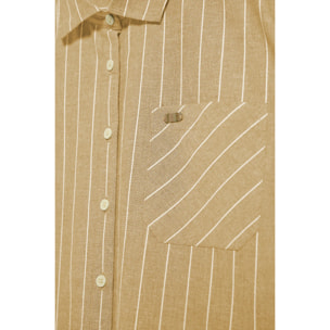 Camicia senape Scarlet a righe loose fit con chiusura a bottoni perlata