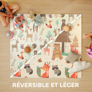 Tapis d'éveil bébé pliable épais réversible dim. 196 x 176 x 1,5 cm motifs animaux et forêts