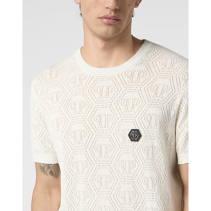 PHILIPP PLEIN Round Neck T-Shirt Openwork Monogram