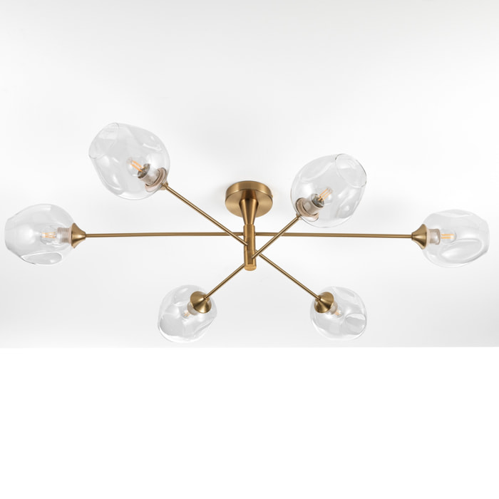 Suspension Tomasucci DEVON C, en acier et verre, doré