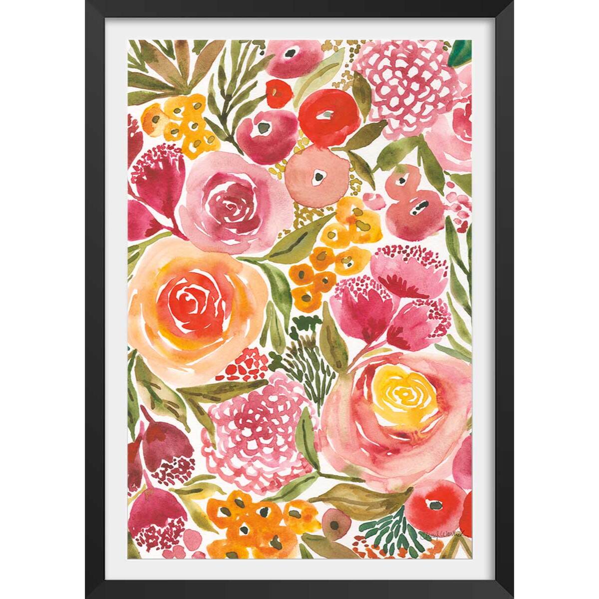 Poster fleurs pivoine Affiche + cadre en bois - Noir
