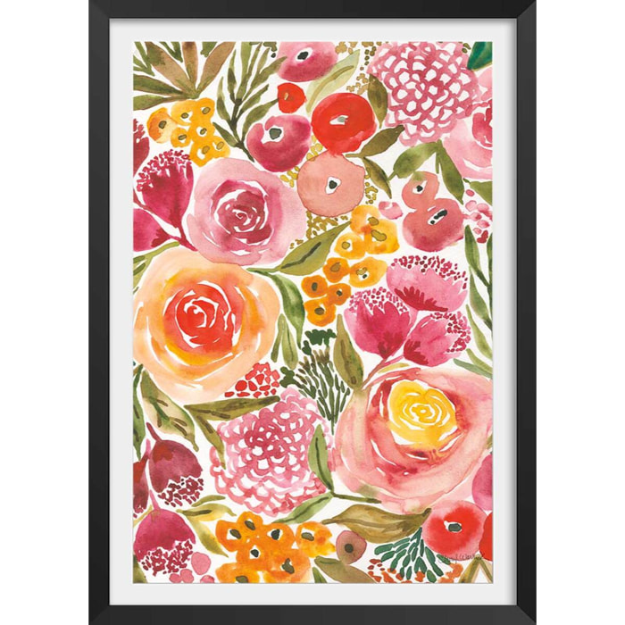 Poster fleurs pivoine Affiche + cadre en bois - Noir