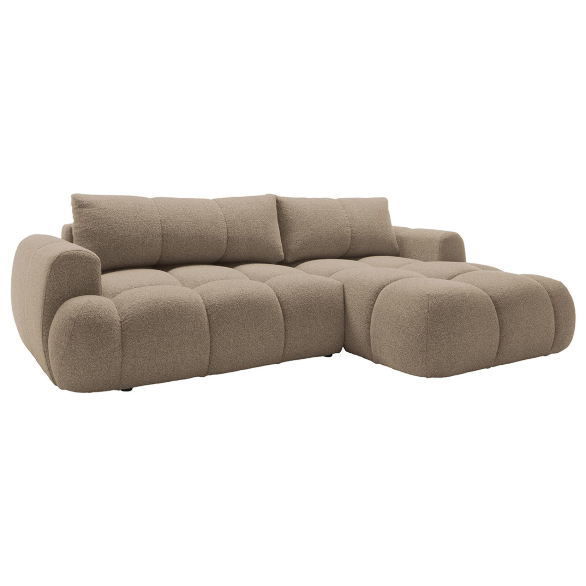 Yulin - Canapé d'angle droit 4 places convertible avec coffre en tissu bouclette - Marron