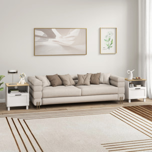 Juego de 2 Mesitas de Noche Modernas, Mesillas de Noche con Cajón, Compartimento Abierto, Patas de Madera, Mesa Auxiliar para Salón, Dormitorio, 45x38x50 cm, Blanco