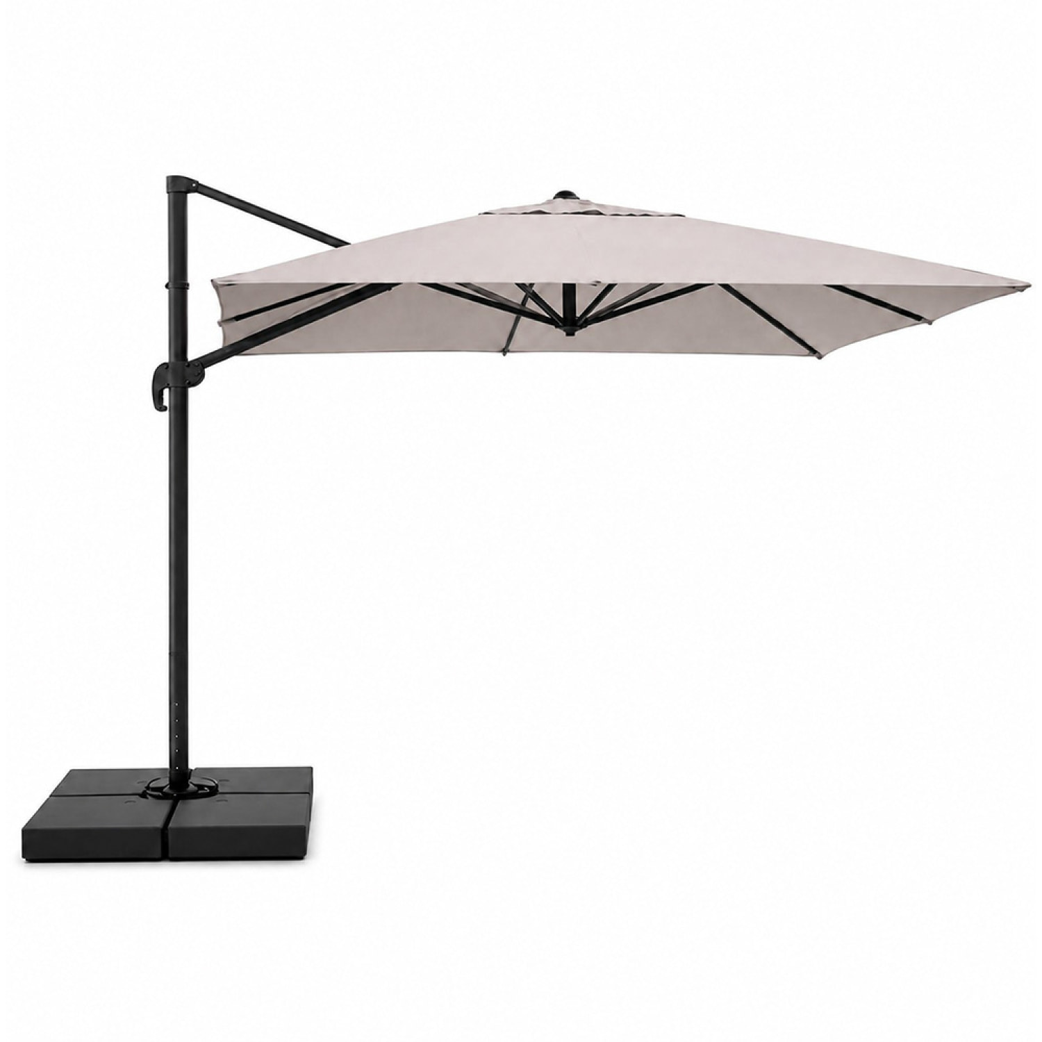 Parasol rectangulaire 3x4 déporté rotatif gris en aluminium GHAZIE