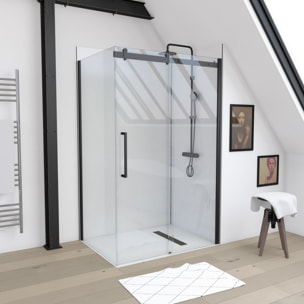 Paroi de retour pour Paroi porte de douche type industriel NOIR MAT - 80x200cm - verre trempe 8mm