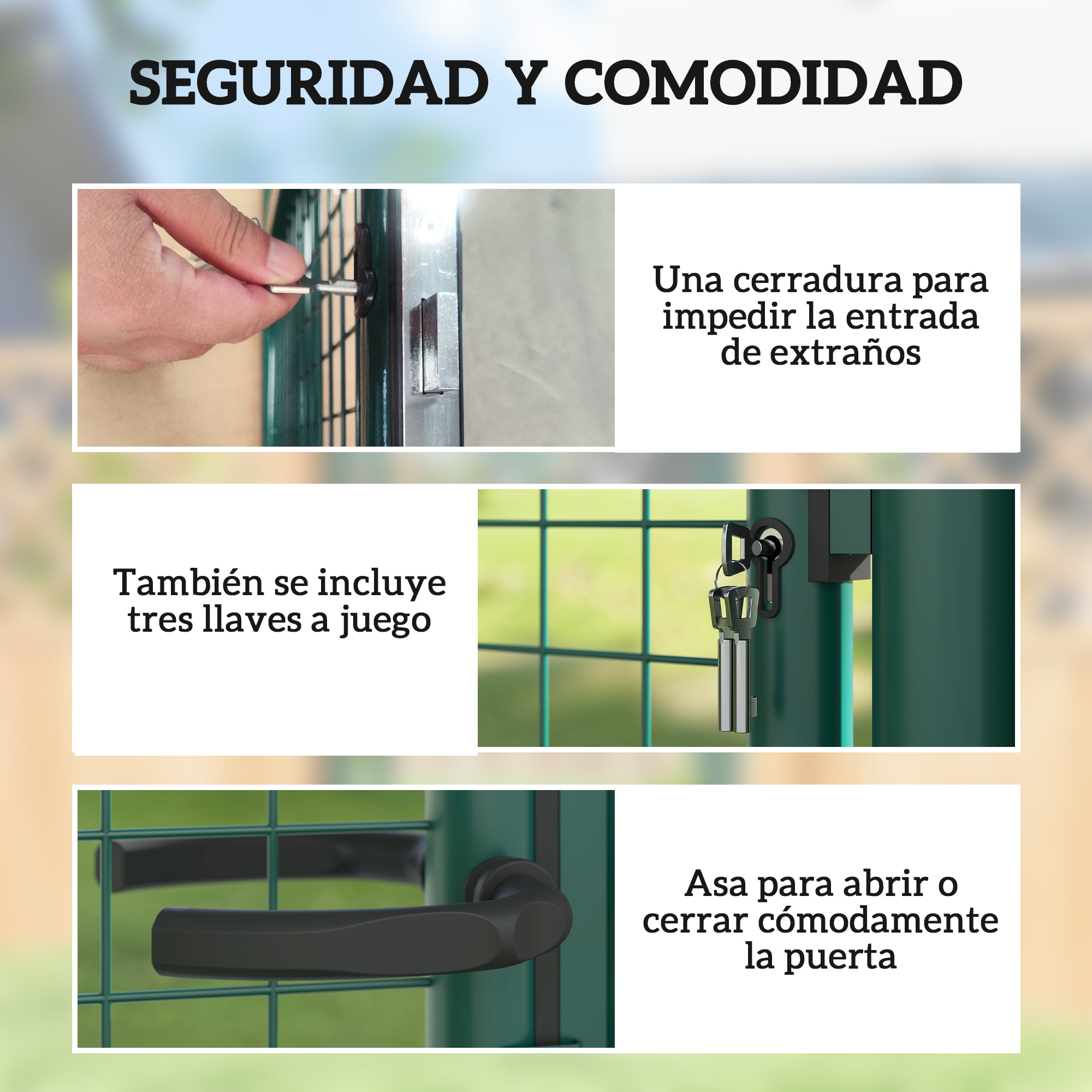 Puerta de Jardín 100x79 cm Puerta para Valla de Barra de Acero con Asa Cerradura y 3 Llaves para Exterior Patio Verde