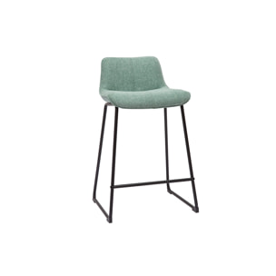 Tabourets de bar en tissu effet velours texturé vert céladon et métal noir H65 cm (lot de 2) BOOST