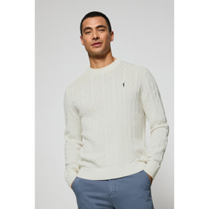 Maglione beige in filo intrecciato a girocollo e ricamo Rigby Go