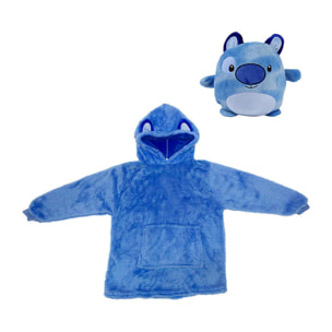 Peluche convertible en sudadera de felpa extrasuave, 60x47cm. Bolsillo frontal tipo canguro. Diseño Osito