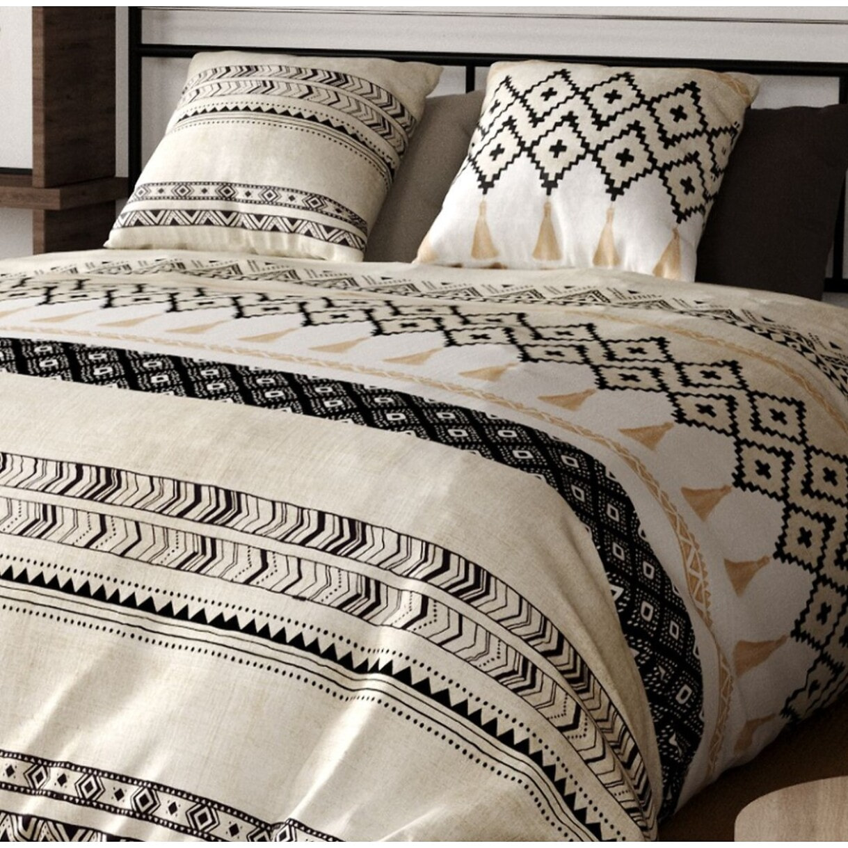 Parure housse de couette coton beige