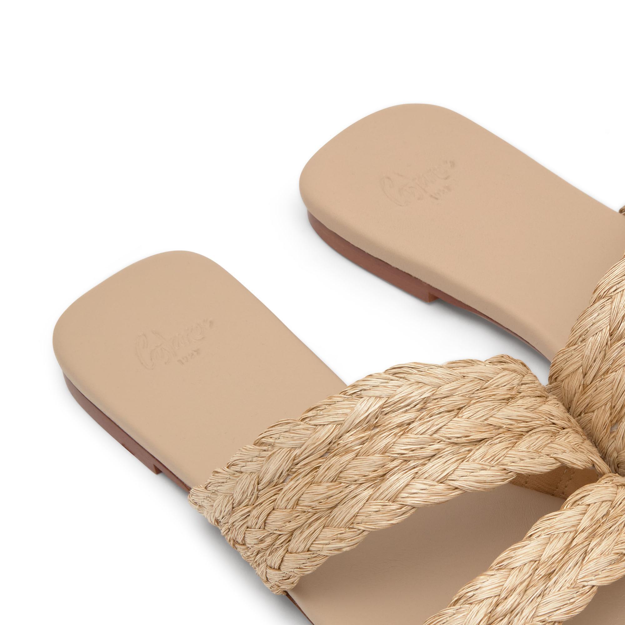 Sandalia plana slip-on Paz en rafia trenzada