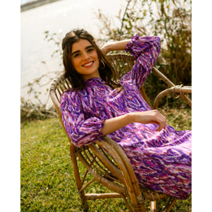 Vestido corto con manga y lazada