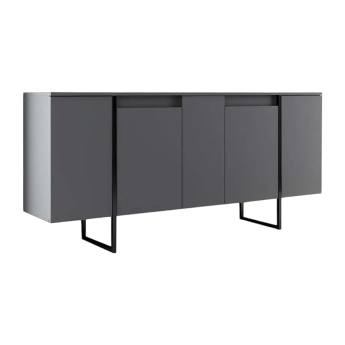 Credenza Dgarzitt, Buffet da soggiorno, Madia da salotto, Dispensa da cucina, 160x35h80 cm, Antracite e Nero