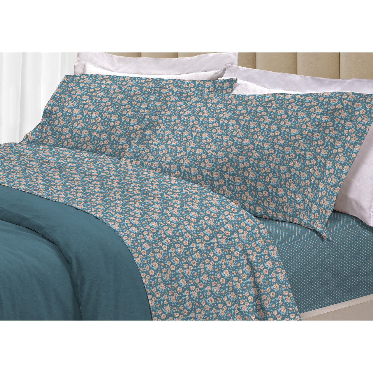 Completo Lenzuola 100% Cotone Linea 3027 Provenza Verde