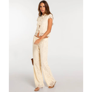 Pantalón recto de mujer de encaje con cintura elástica