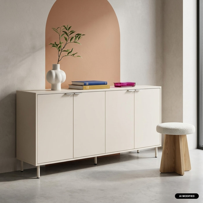 Buffet décor bois et métal 4 portes 160cm ELLIE