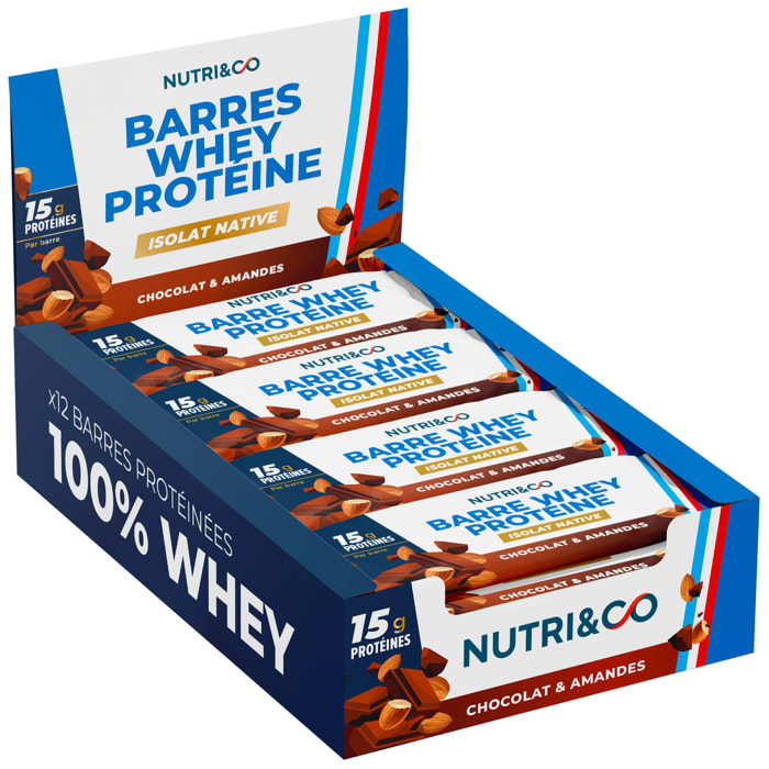 Nutri&Co Barres Protéines Whey Isolat Native - 12 barres Goût Chocolat & Amandes