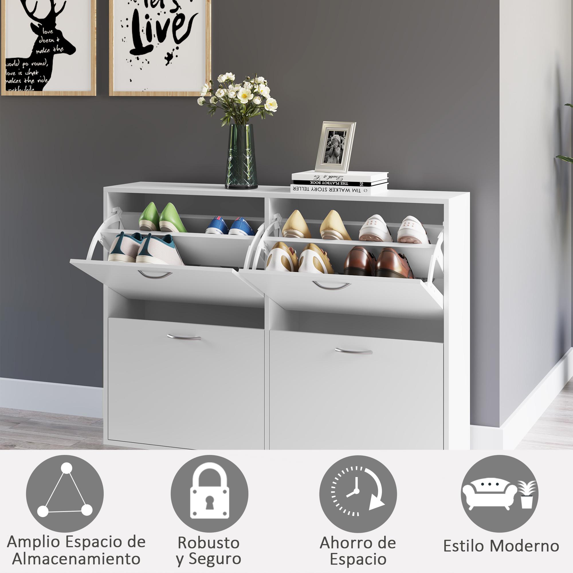 Mueble Zapatero Blanco Zapatero Moderno con 4 Cajones Abatibles y Estantes Ajustables para 16-24 Pares de Zapatos para Pasillo Entrada 120x24x81 cm