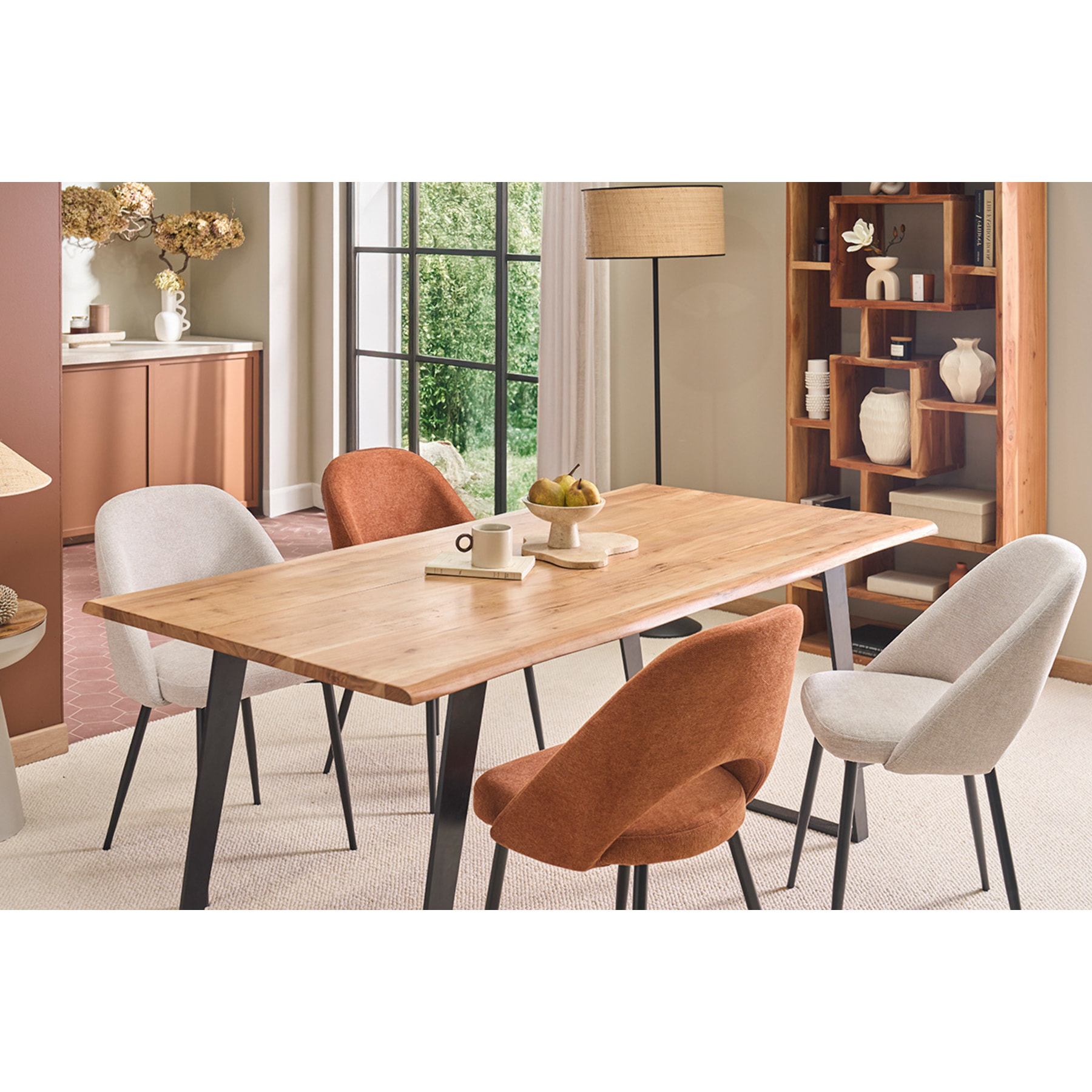 Table à manger rectangulaire en bois massif et métal noir L175 cm KORA