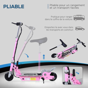 Trottinette électrique 120 W pliable pour enfant de 7 à 12 ans hauteur guidon et selle réglable 10 Km/h max. rose