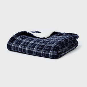 Manta sherpa Cuadro Brais azul marino