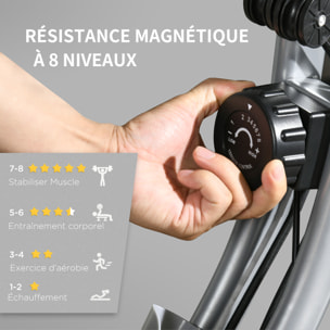 Vélo d'appartement pliant 8 niveaux de résistance magnétique dossier selle réglable poignées ergonomiques écran LCD multifonction suspensions support tablette acier gris