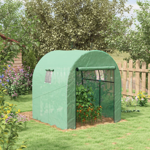 Invernadero de Exterior, Invernadero de Túnel con 2 Puertas Enrollables, 2 Ventanas de Malla, Cubierta PE 135g/m², Anti-UV, Marco de Acero, para Cultivos, Plantas, 180x180x200 cm, Verde