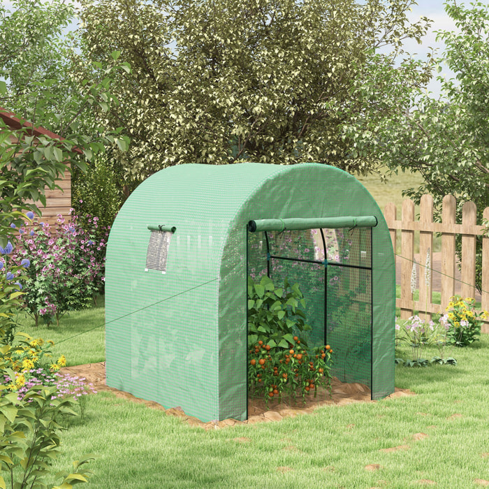 Invernadero de Exterior, Invernadero de Túnel con 2 Puertas Enrollables, 2 Ventanas de Malla, Cubierta PE 135g/m², Anti-UV, Marco de Acero, para Cultivos, Plantas, 180x180x200 cm, Verde