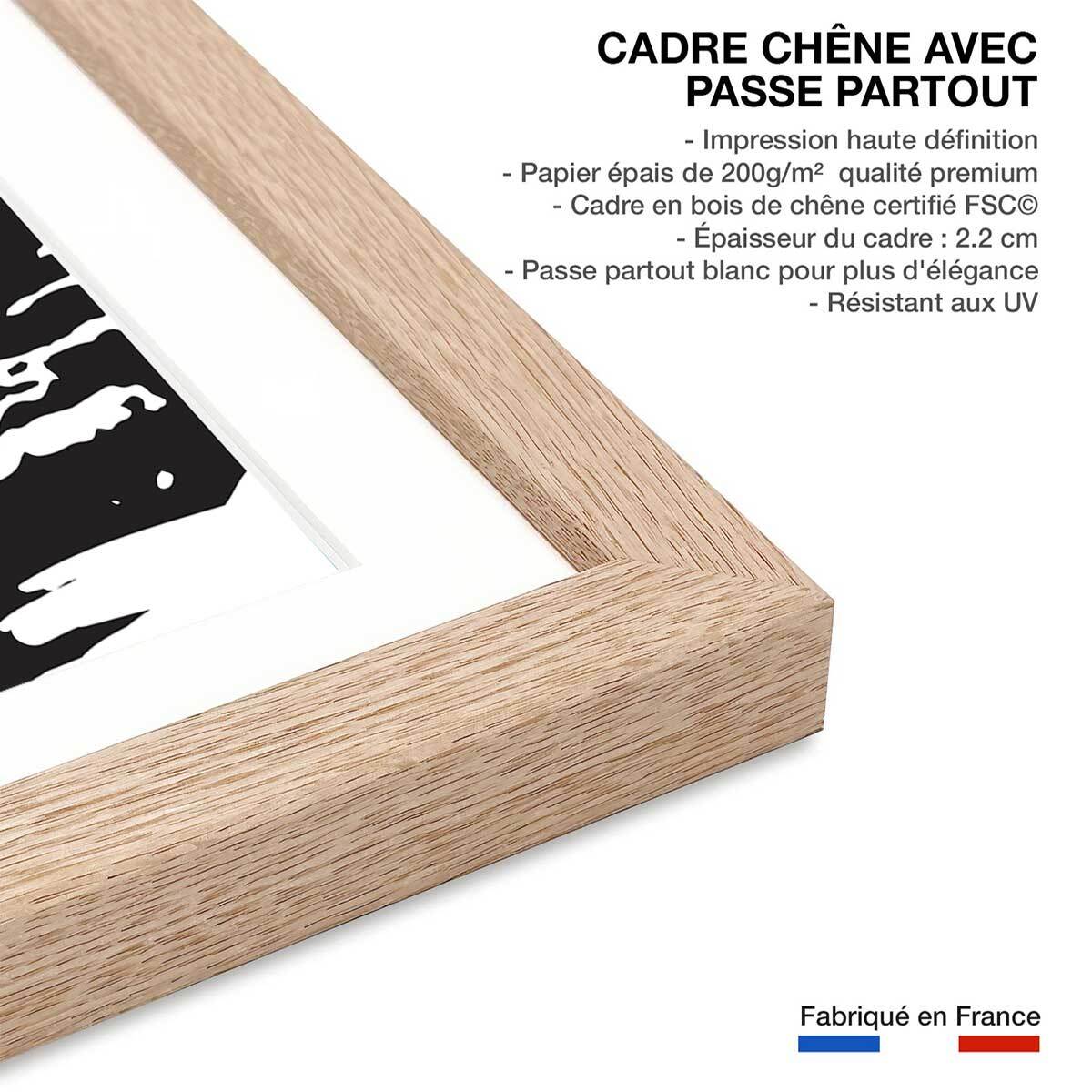 Poster surfeuse longboard Affiche + cadre en bois - Chêne