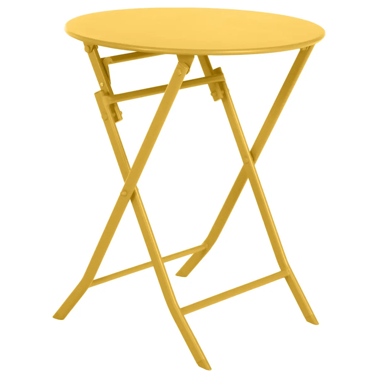Table de jardin pliante ronde "Greensboro" moutarde 2 places en acier traité époxy