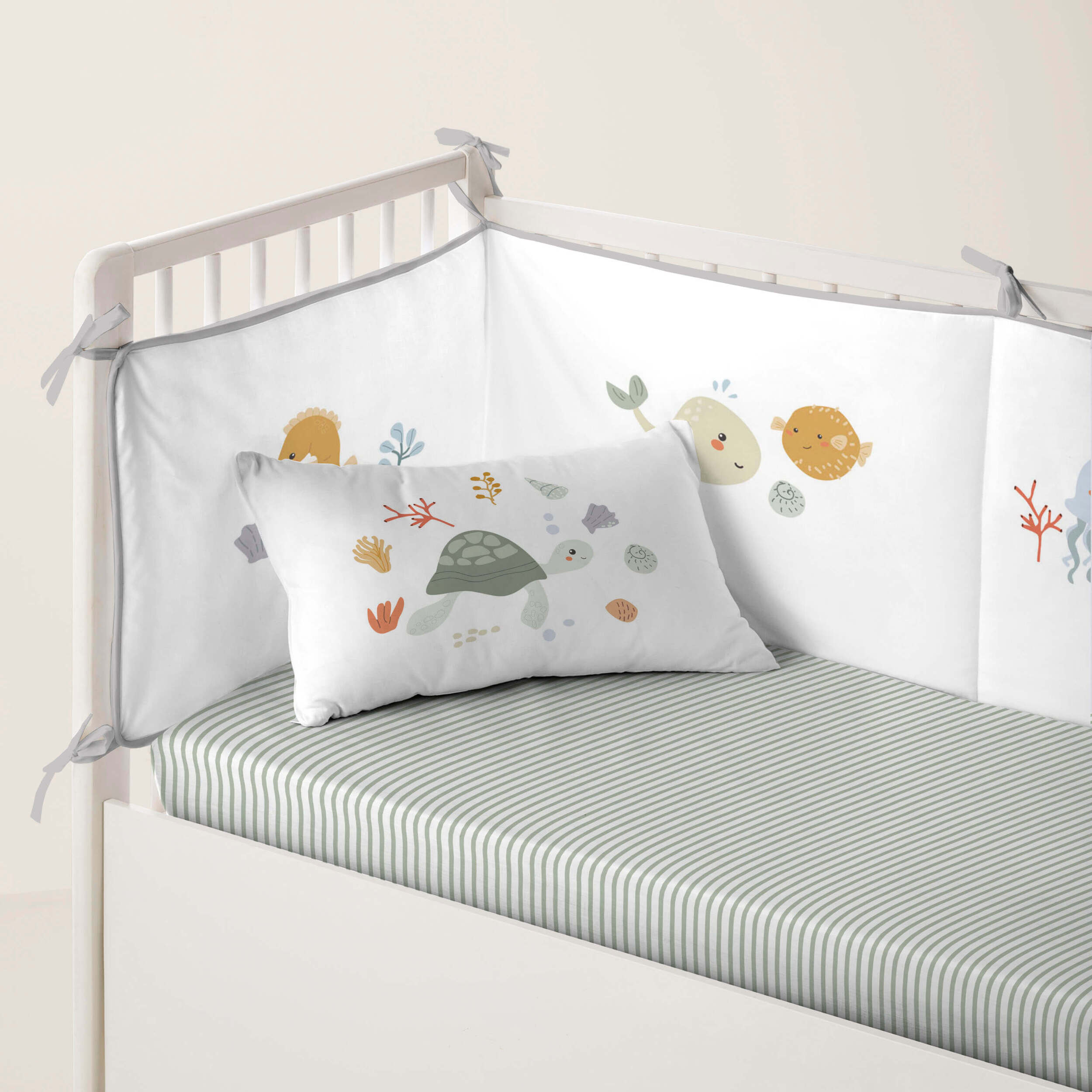 Protector de cuna - 100% Algodón - Con Cintas - Ocean Life