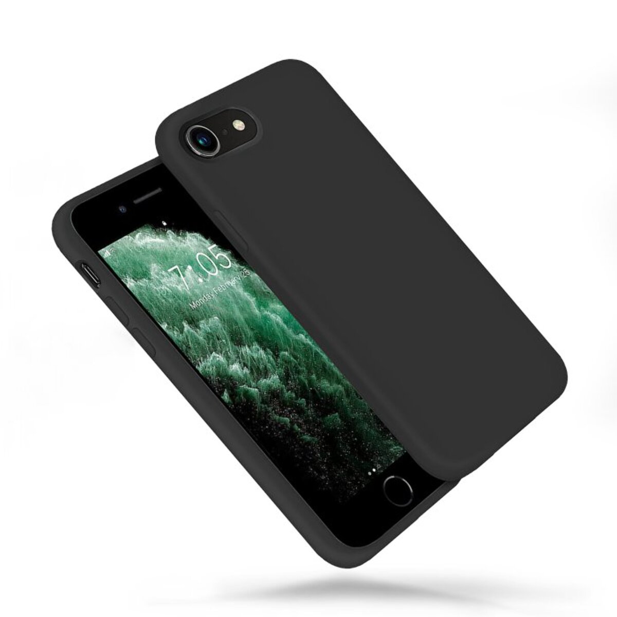 Coque iPhone 7/8/SE 2020 Silicone liquide Noire + 2 Vitres en Verre trempé Protection écran Antichocs