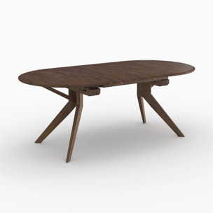 Table extensible en bois d'hévéa massif foncé 6 à 10 personnes - Oli