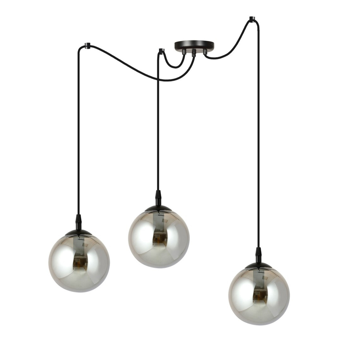 Lampada a sospensione GIGI con diffusori in vetro grafite e struttura nera