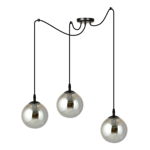 Lampada a sospensione GIGI con diffusori in vetro grafite e struttura nera