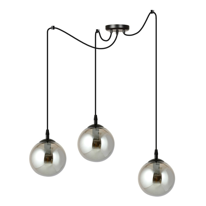 Lampada a sospensione GIGI con diffusori in vetro grafite e struttura nera