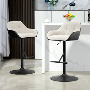Lot de 2 tabourets de bar design capitonné acier noir mat tissu gris clair