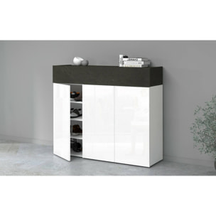 Scarpiera Griselda, Porta scarpe salvaspazio a 4 ante, Armadio multifunzione da ingresso, 114x38h100 cm, Bianco e Ardesia