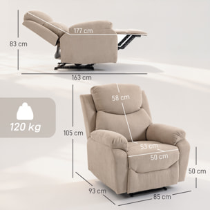 Sillón Relax Reclinable Manual, Sillón Relax Moderno, Tapizado en Tela Aspecto Lino, Reposapiés, Reposabrazos, Acolchado Grueso, Butaca Reclinable hasta 150°, Carga 120 kg, para Salón, Beige