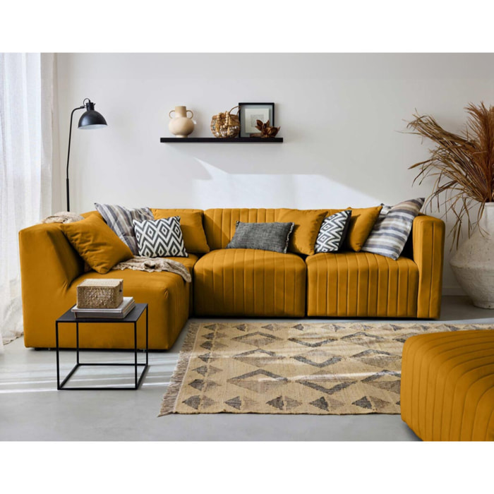 Nova - canapé modulable d'angle gauche - 5 places - avec pouf d'appoint - en velours - Jaune