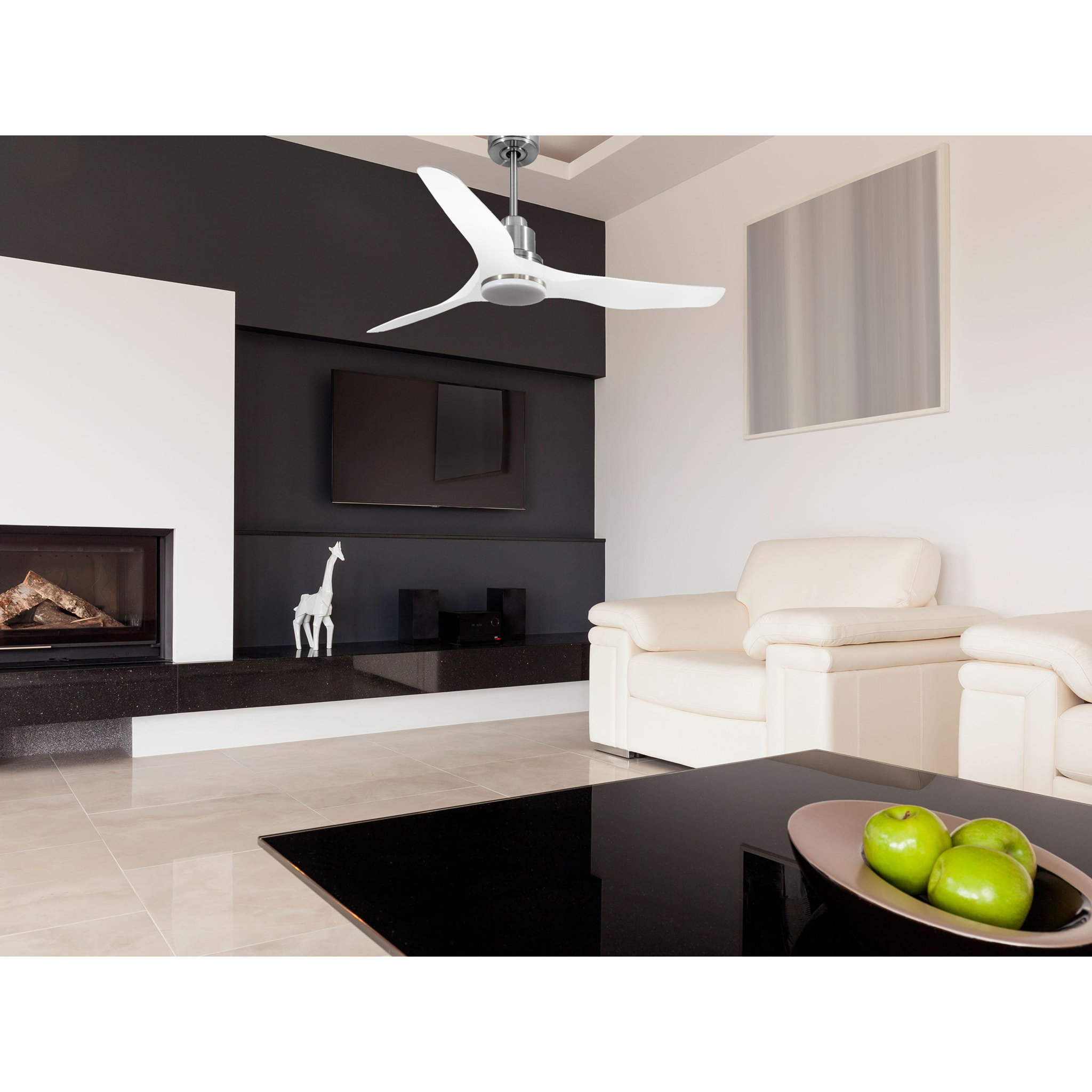 Ventilateur de plafond Réversible  Thermostat Dimmable Wifi Moteur à courant continu Toits en pente Télécommande Lumière à trois tons Adaptateur 2/3 Lames