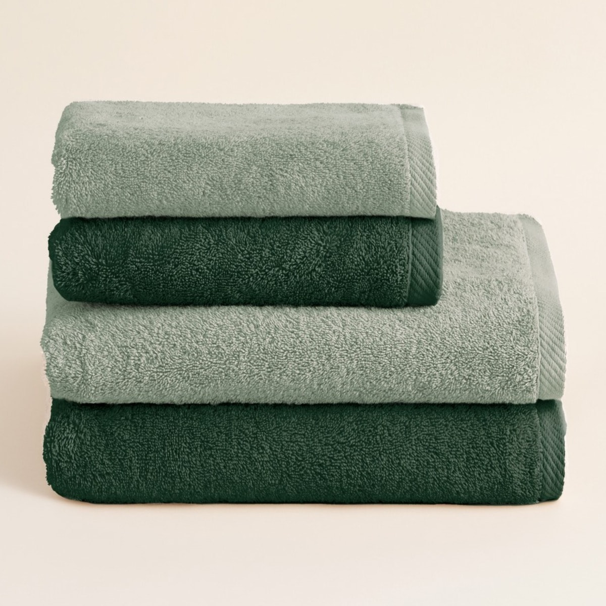 Set 2 toallas ducha + 2 toallas lavabo olive-esmeralda serenity